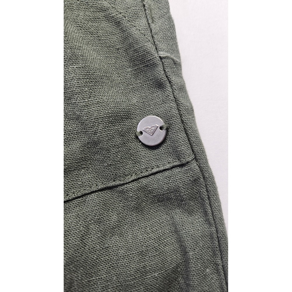 Roxy Womens Olive Green Linen Blend Roll Tab Cuff Elastic Waist Pants XS - Picture 3 of 5
